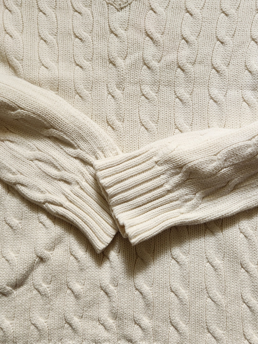 Y2K Ralph Lauren cable knit v neck sweater ivory womens vintage tennis preppy L - Picture 4 of 5